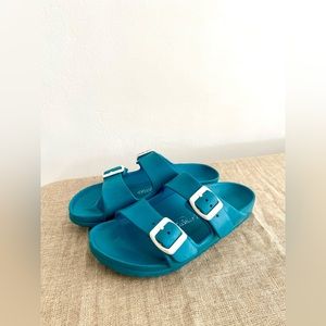 BIRKENSTOCK Arizona EVA Sky Blue Teal White Buckle Sandals size 36